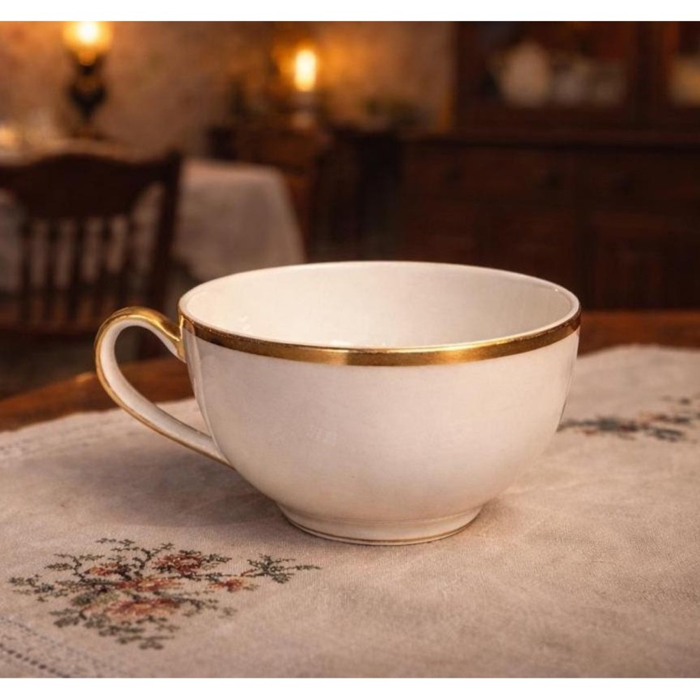 Theodore Haviland New York White Porcelain Teacup with Gold Trim
